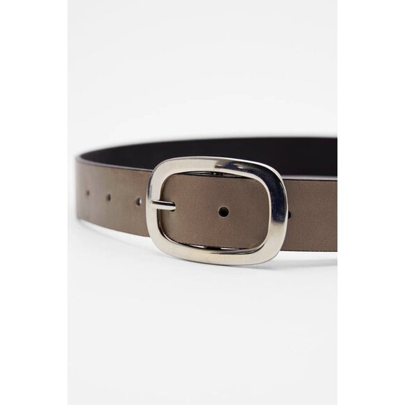 NWOT Zara taupe brown leather belt with silver hardware, 38.25" long - Picture 8 of 16